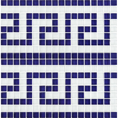 Blue White 5/8" x 5/8" Glass Pool Tile | GK858B23 | Greek Key Series