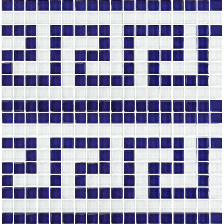 Blue White 5/8" x 5/8" Glass Pool Tile | GK858B23 | Greek Key Series