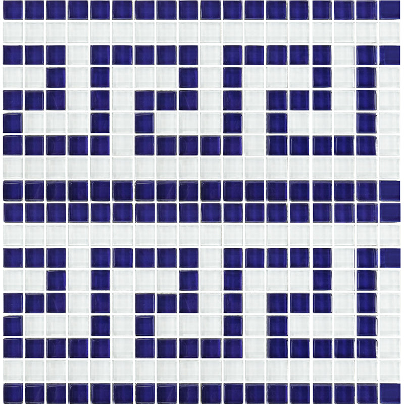 Blue White 5/8" x 5/8" Glass Pool Tile | GK858B23 | Greek Key Series