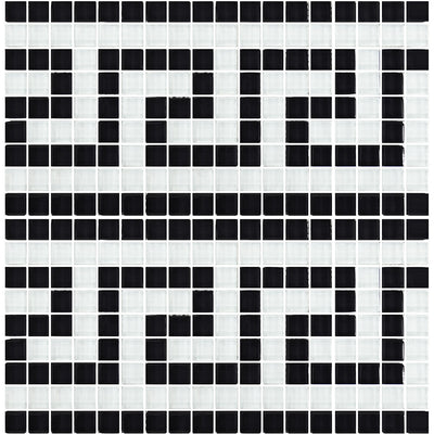 Black White 5/8" x 5/8" Glass Pool Tile | GK858K10 | Greek Key Series