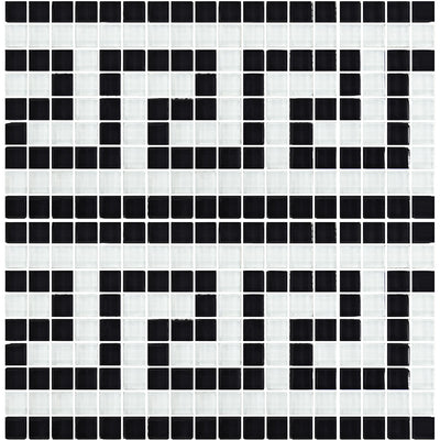 Black White 5/8" x 5/8" Glass Pool Tile | GK858K10 | Greek Key Series