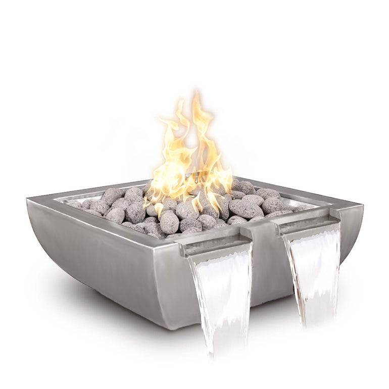 Avalon Stainless Steel Fire and Water Bowl, Twin Spill - Pool Feature