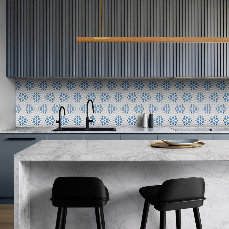 Bayeux Coastal, Hexagon Mosaic Tile | Geometro Glass Tile