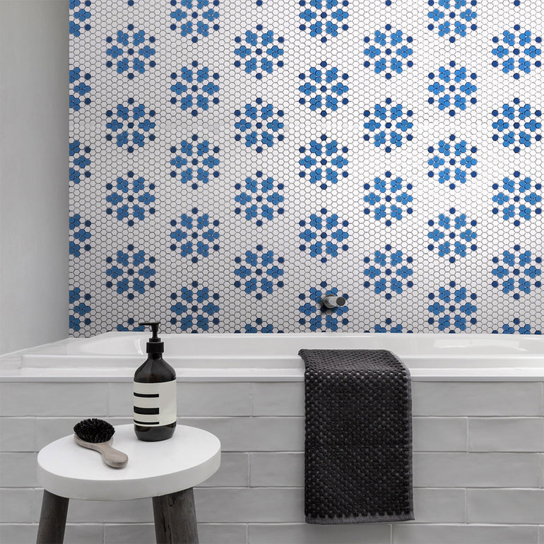 Bayeux Coastal, Hexagon Mosaic Tile | Geometro Glass Tile