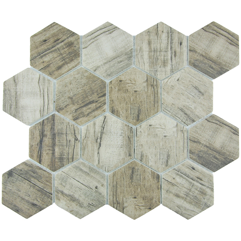 Linden, Hexagon Mosaic | TASBARKLINDENHEX | Aquatica Glass Tile