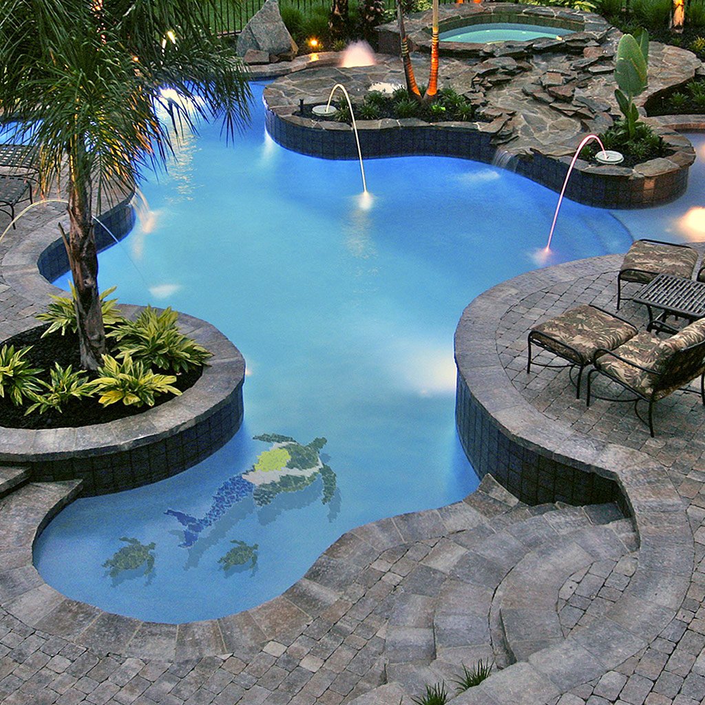 Mermaid & Turtle-Blonde w/Shadow | MT48B-41/SH | Pool Mosaic by Custom Mosaics