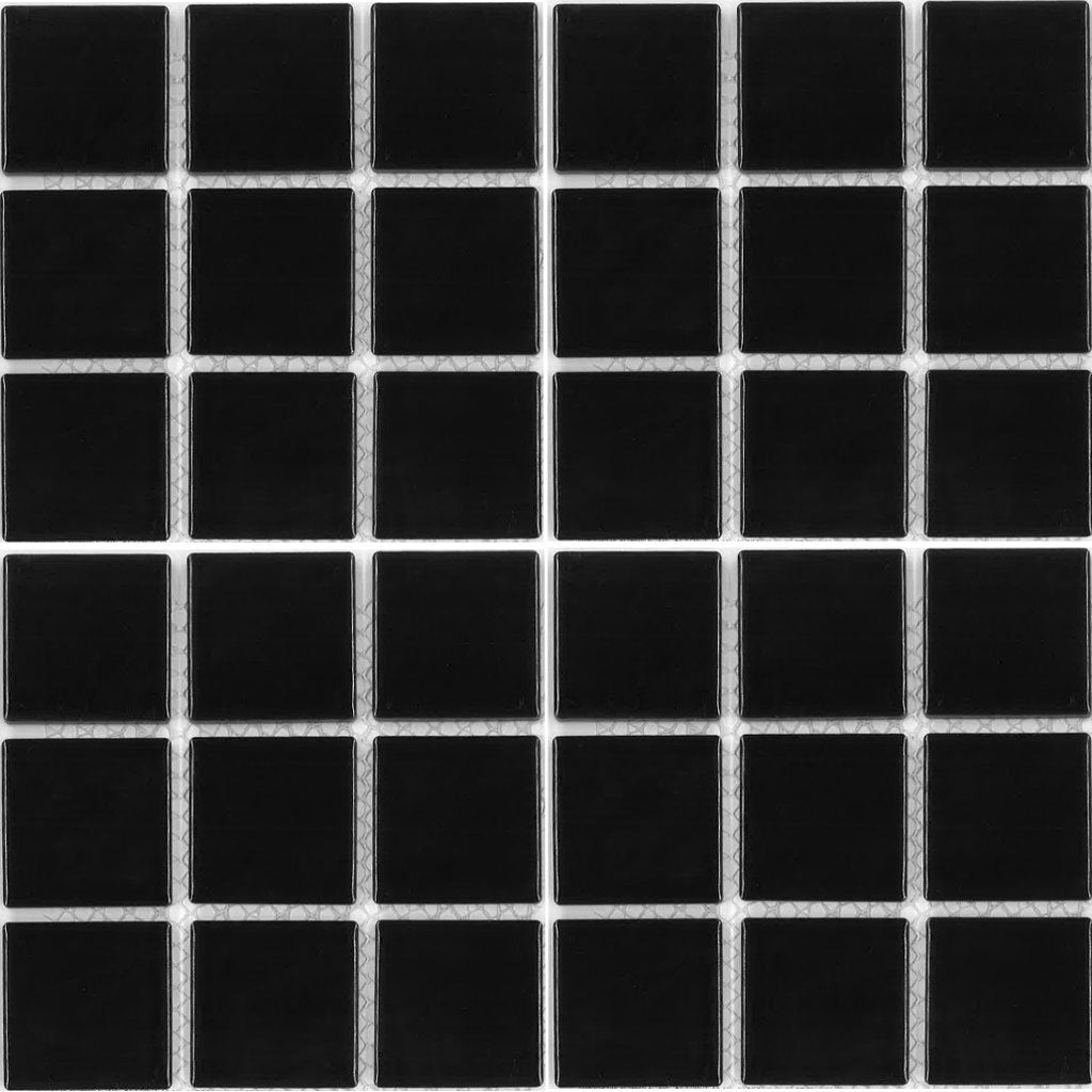CEL-214 - Fujiwa Black Glossy, 2" x 2" - Porcelain Pool Tile