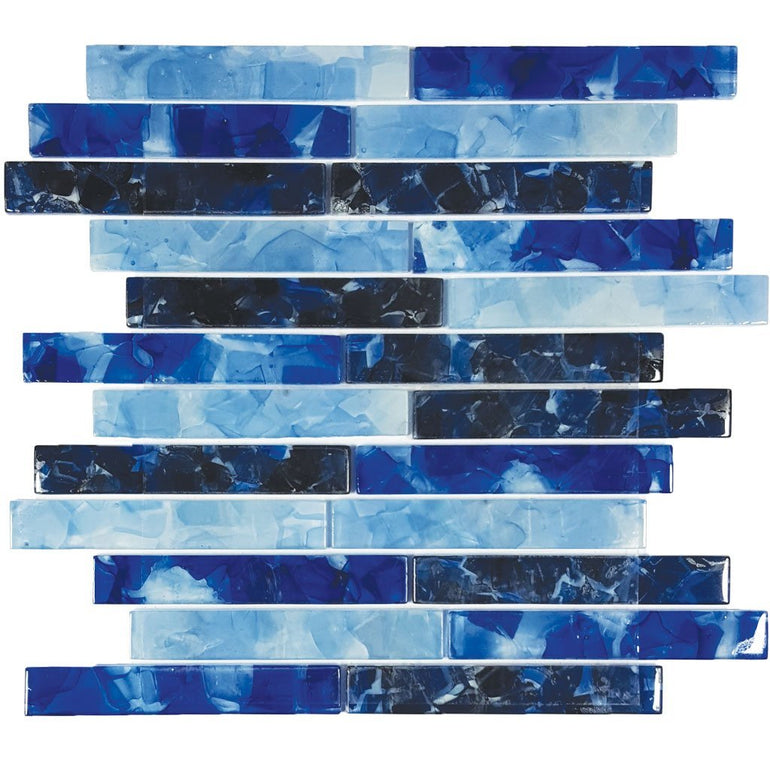 CETFLWGBLEND2C - Aquatica Blues Blend, 1" x 6" - Glass Tile