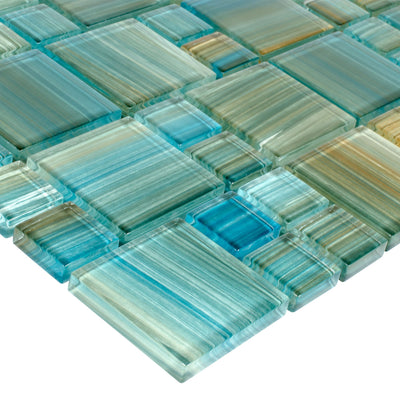 Aquamarine Brush, Mixed | CHIGLADS1212GR | Mosaic Glass Tile