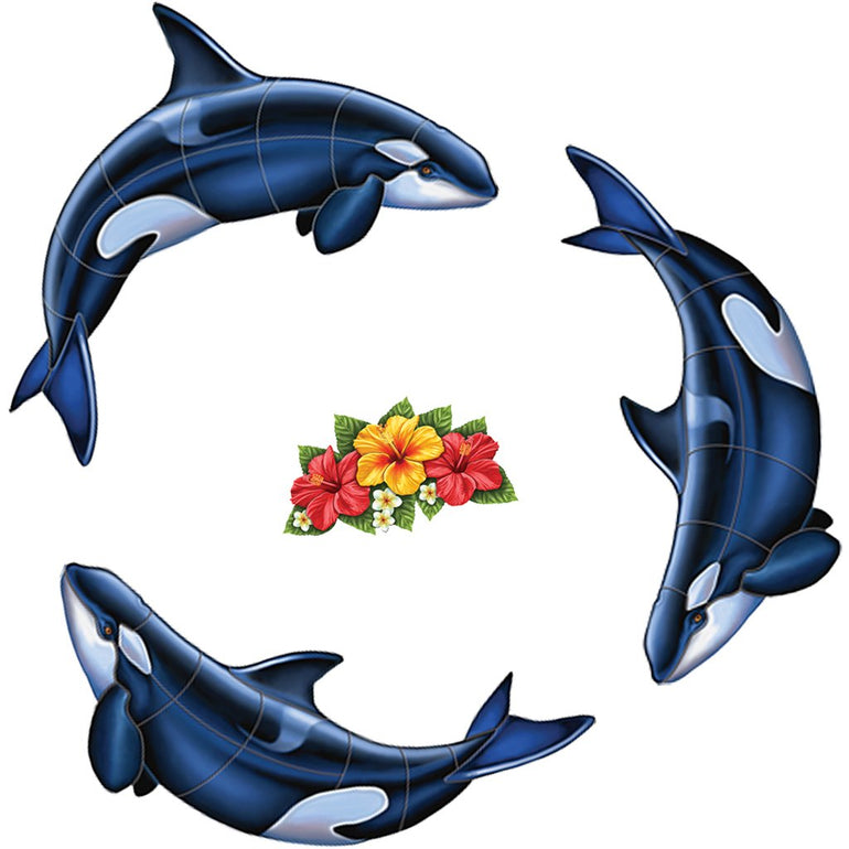 Orca Group and Hibiscus | Pool Mosaic by AquaBlu Mosaics