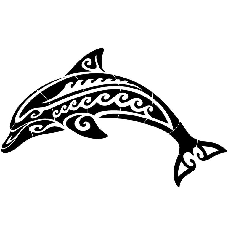Tribal Dolphin - Black | CM-TD1-36BK | Pool Mosaic by Custom Mosaics