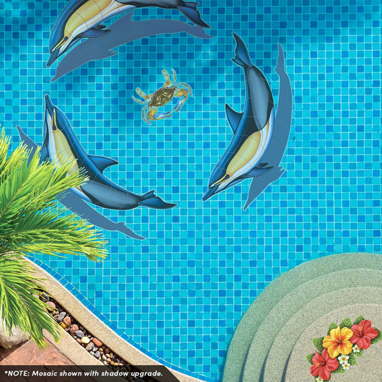 Common Dolphin Group and Blue Crab | Pool Mosaic by AquaBlu Mosaics