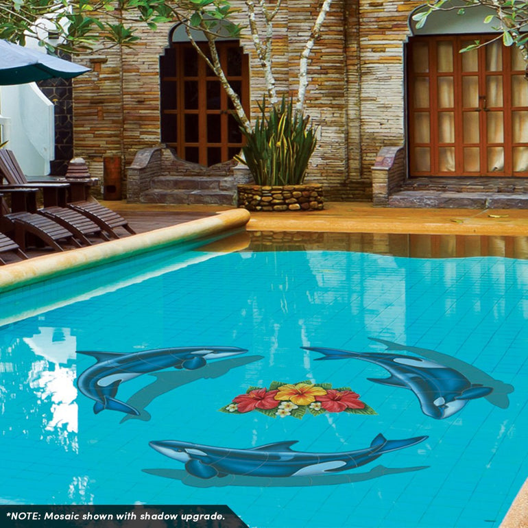 Orca Group and Hibiscus | Pool Mosaic by AquaBlu Mosaics