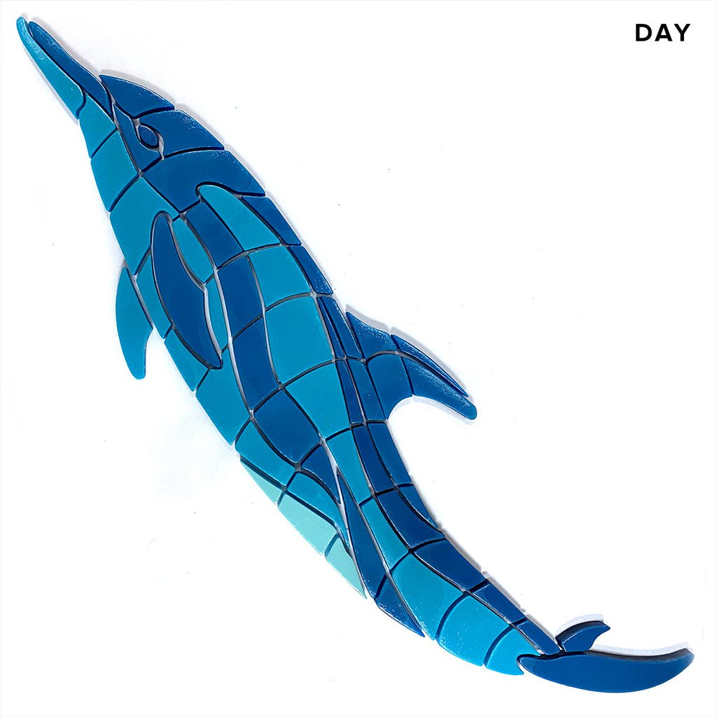 Dancing Dolphin Pool Mosaic, Left | Glow in the Dark Pool Tile by Element Glo