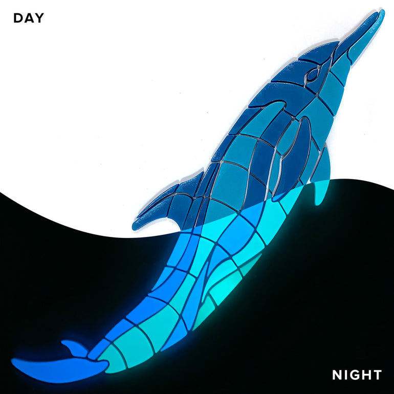 Jumpin' Dolphin Pool Mosaic, Right | Glow in the Dark Pool Tile by Element Glo