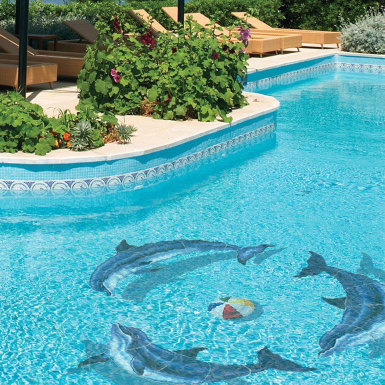 Bottlenose Dolphin-A w/Shadow | PORC-BD1-36/SH | Pool Mosaic by AquaBlu Mosaics