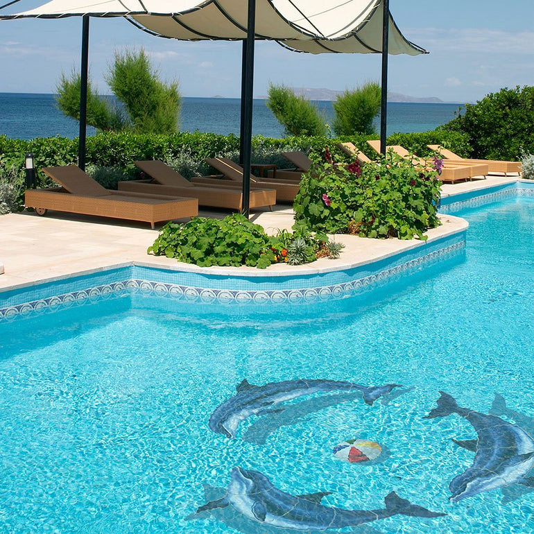 Dolphin Group, Bottlenose w/Shadow | PORC-DG35-18/SH | Pool Mosaic by Custom Mosaics