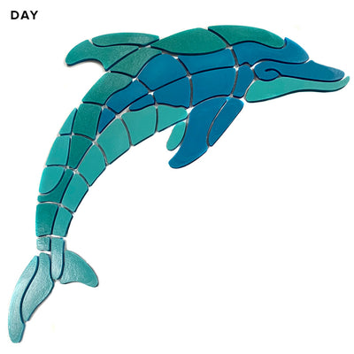 Large Playful Dolphin Pool Mosaic | Glow in the Dark Pool Tile by Element Glo