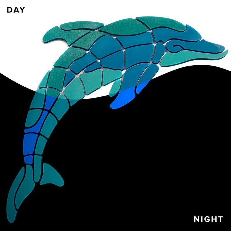 Large Playful Dolphin Pool Mosaic | Glow in the Dark Pool Tile by Element Glo