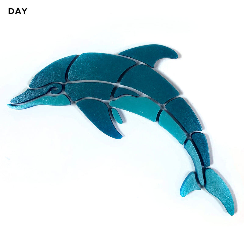 Small Playful Dolphin, Left Pool Mosaic | Glow in the Dark Pool Tile by Element Glo