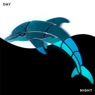 Small Playful Dolphin, Left Pool Mosaic | Glow in the Dark Pool Tile by Element Glo