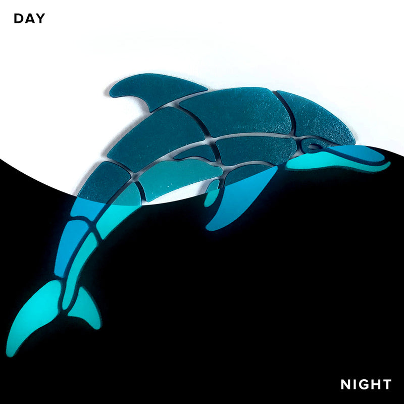 Small Playful Dolphin, Right Pool Mosaic | Glow in the Dark Pool Tile by Element Glo
