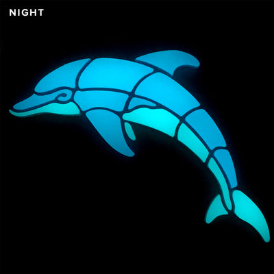 Small Playful Dolphin, Left Pool Mosaic | Glow in the Dark Pool Tile by Element Glo