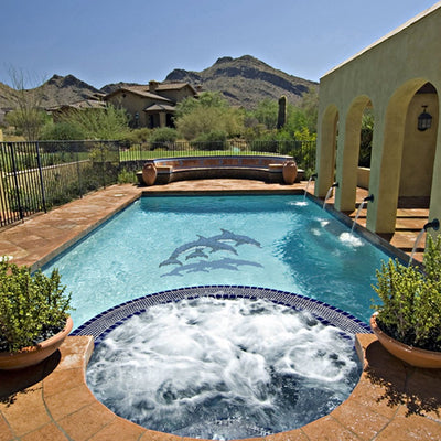 Double Dolphins w/Shadow | BD42D/SH | Pool Mosaic by Custom Mosaics