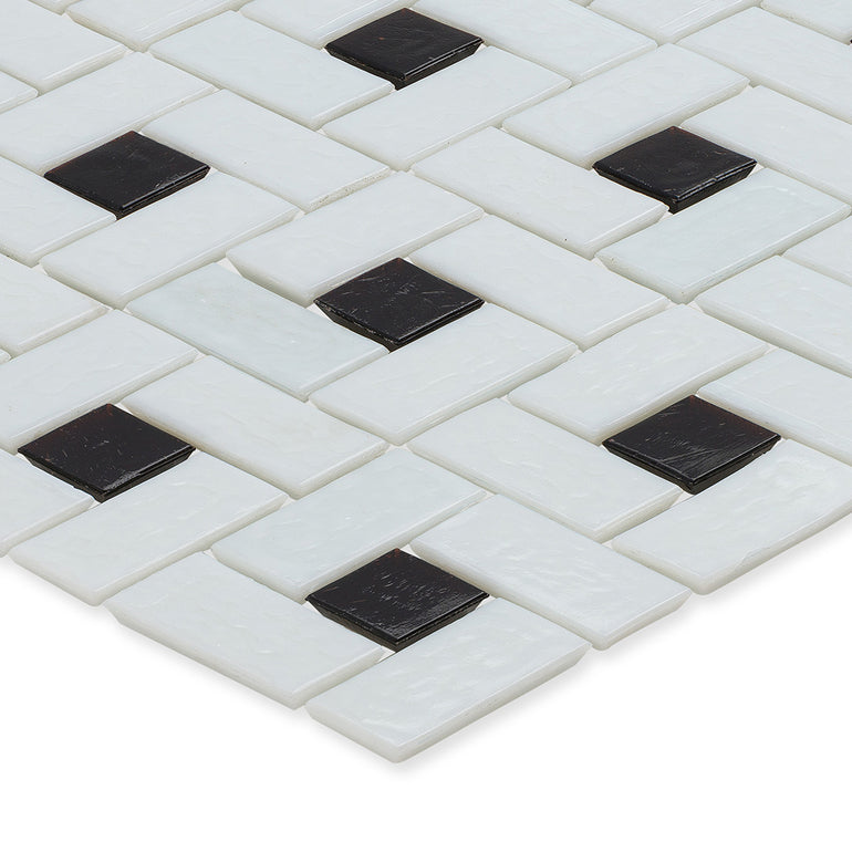 Onyx 1" x 1" and White 1" x 2", Pinwheel Pattern Glass Tile