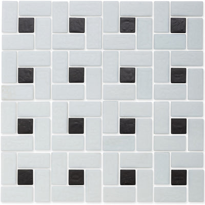 Onyx 1" x 1" and White 1" x 2", Pinwheel Pattern Glass Tile