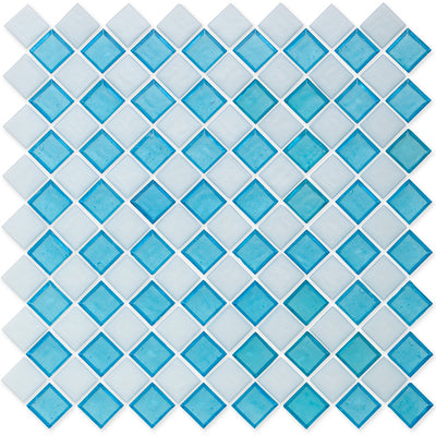 Zircon and White, 1" x 1" Diamond Pattern Glass Tile