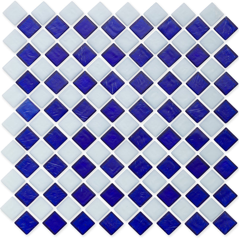 Sapphire and White, 1" x 1" Diamond Pattern Glass Tile