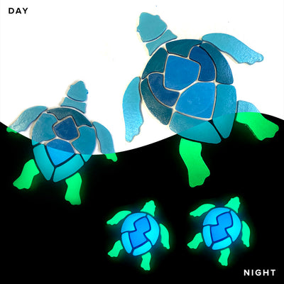 Swimming Turtle Family, Blue | Glow in the Dark Pool Mosaics