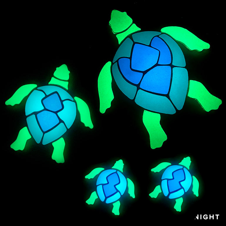 Swimming Turtle Family, Blue | Glow in the Dark Pool Mosaics