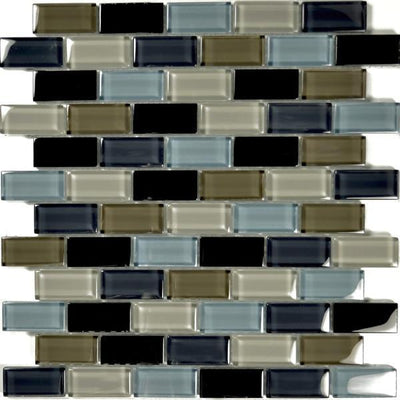 Black Charcoal Gray Taupe Blend, 1" x 2" - Glass Tile