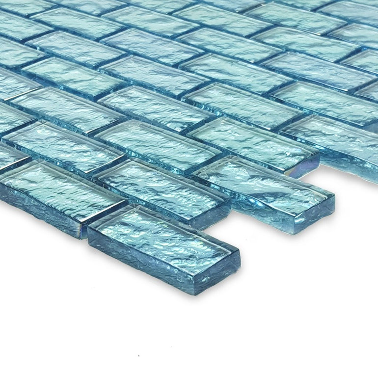 Aquamarine Glossy Gloss Glass Mosaic, 12x12x1/4