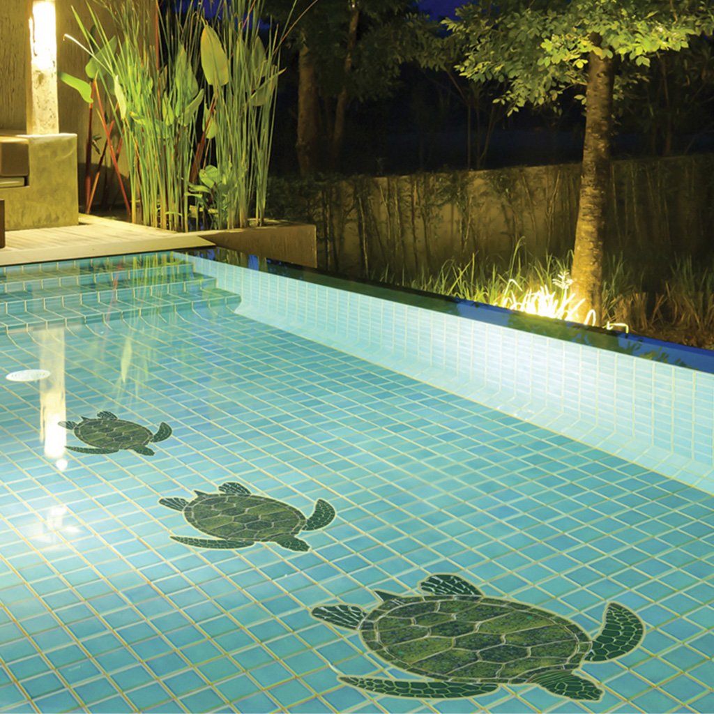 Green Sea Turtle w/Shadow | GT7-10/SH | Pool Mosaic by Custom Mosaics