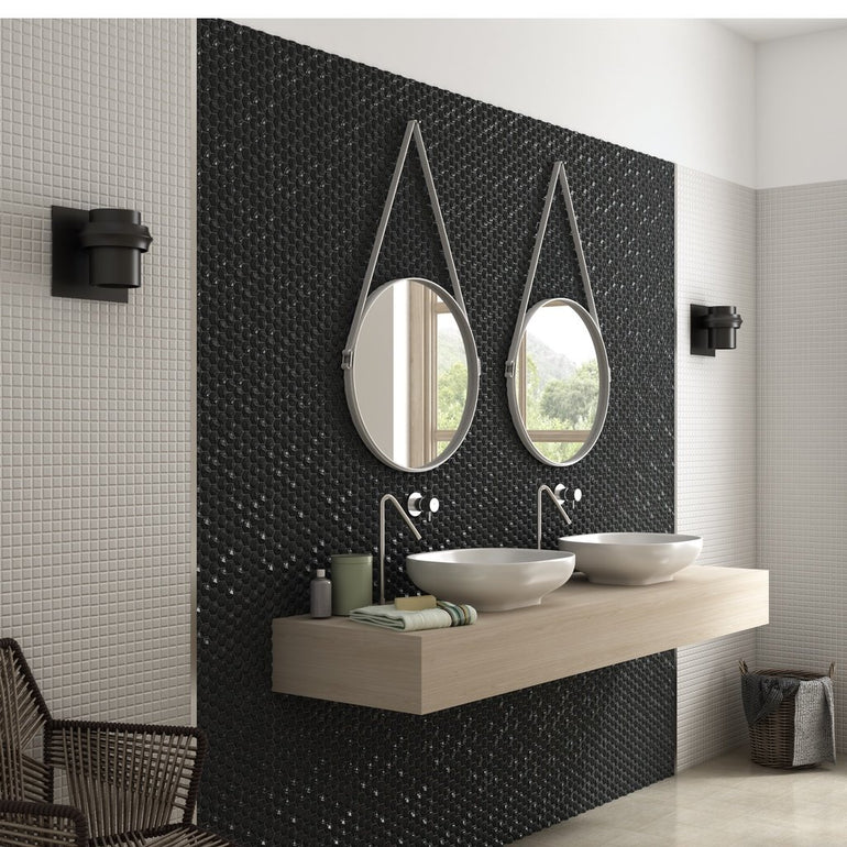 Matte Black, 3D Hexagon Mosaic - Glass Tile