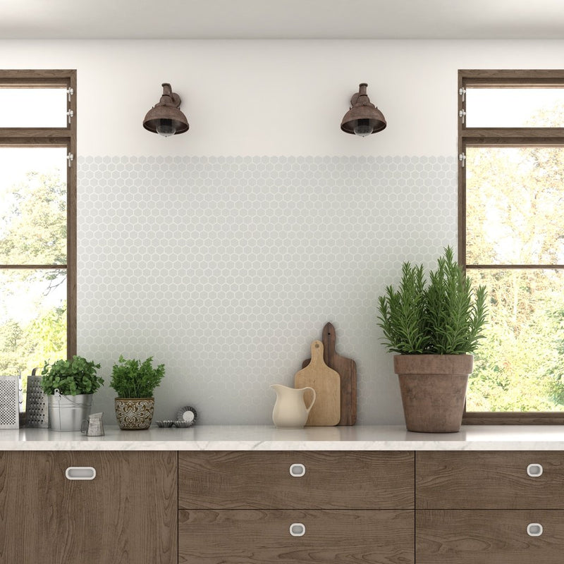 Matte White, Flat Hexagon Mosaic - Glass Tile