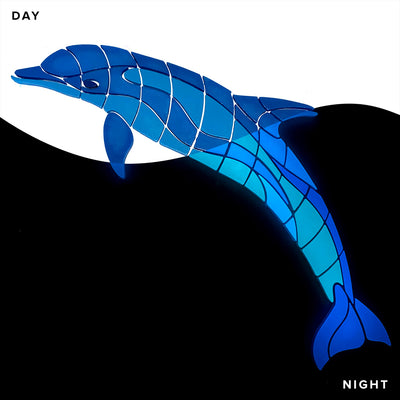 Jumpin' Dolphin Pool Mosaic, Left | Glow in the Dark Pool Tile by Element Glo