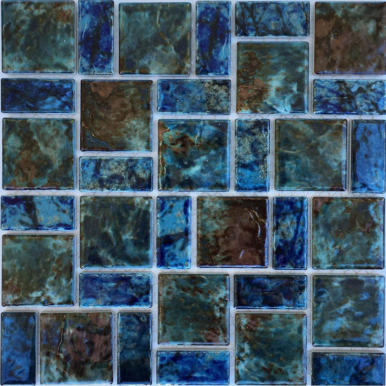 LEGACY-97 - Fujiwa Blue-Red Mix, Random Block - Porcelain Pool Tile