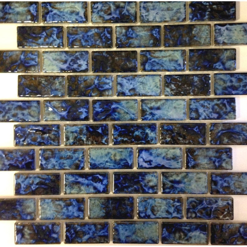 LICATA-71 - Blue Blend, 1-1/8" x 2-1/4" - Porcelain Pool Tile - Fujiwa