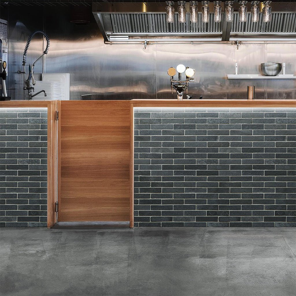 Lime Black, 2" x 8" Thin Brick | LIMLIMBLK0208T | Stone Tile