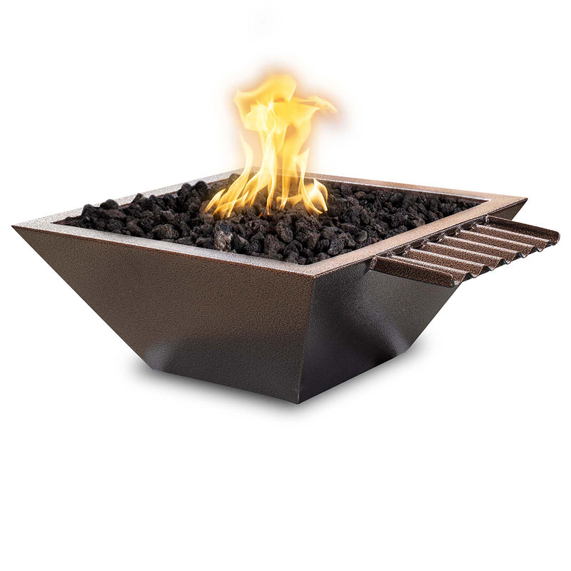 Maya 24" Fire and Water Bowl, Powder Coated Metal with Wave Scupper - Copper Vein
