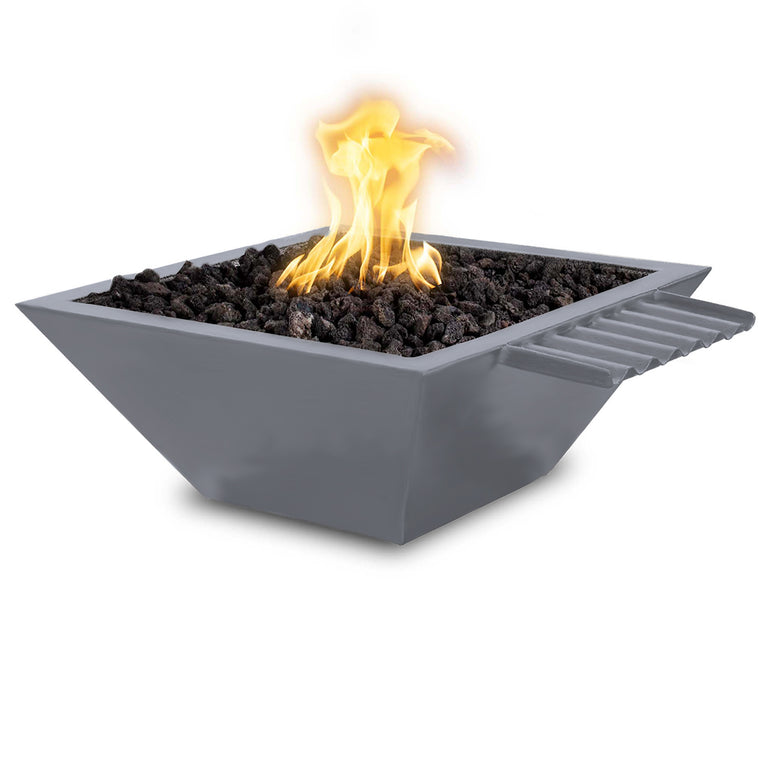 Maya 24" Fire and Water Bowl, Powder Coated Metal with Wave Scupper - Gray