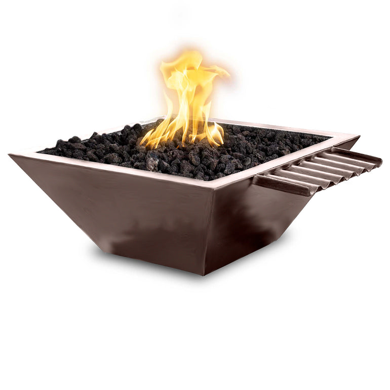 Maya 24" Fire and Water Bowl, Powder Coated Metal with Wave Scupper - Java