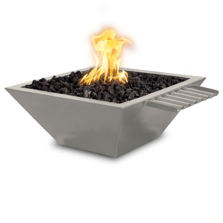 Maya 24" Fire and Water Bowl, Powder Coated Metal with Wave Scupper - Pewter