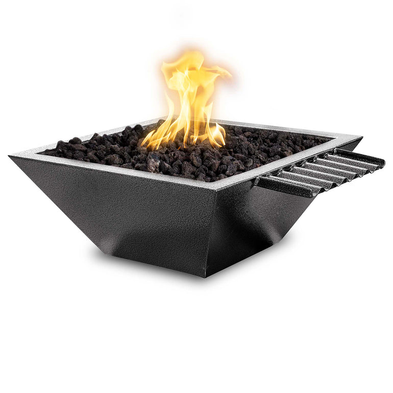 Maya 24" Fire and Water Bowl, Powder Coated Metal with Wave Scupper - Silver Vein