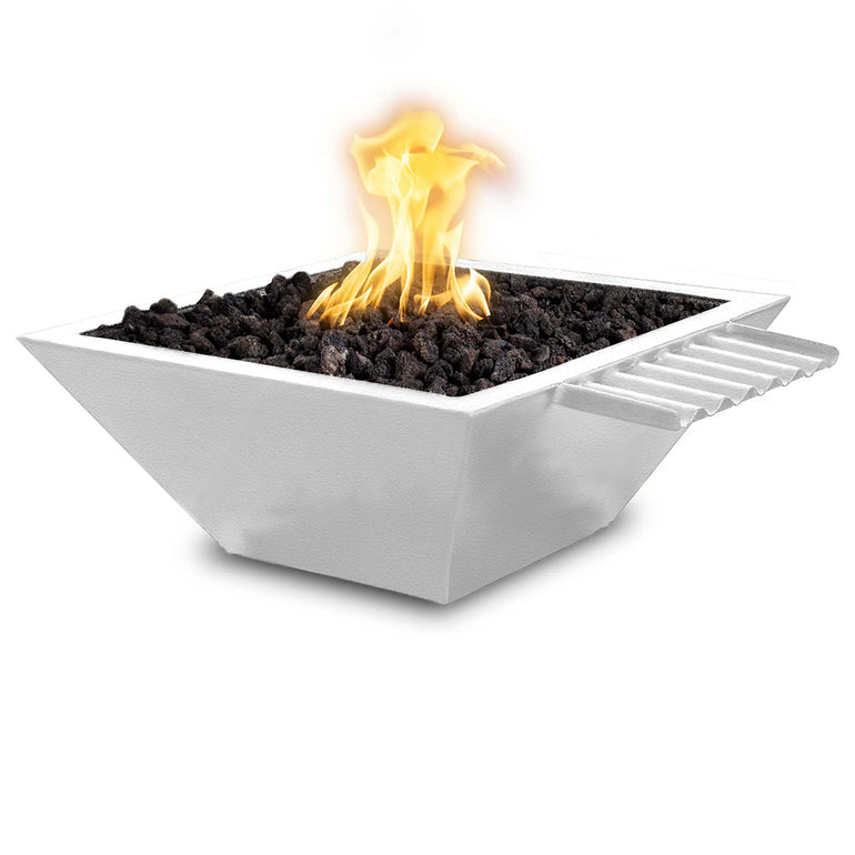 Maya 24" Fire and Water Bowl, Powder Coated Metal with Wave Scupper - White