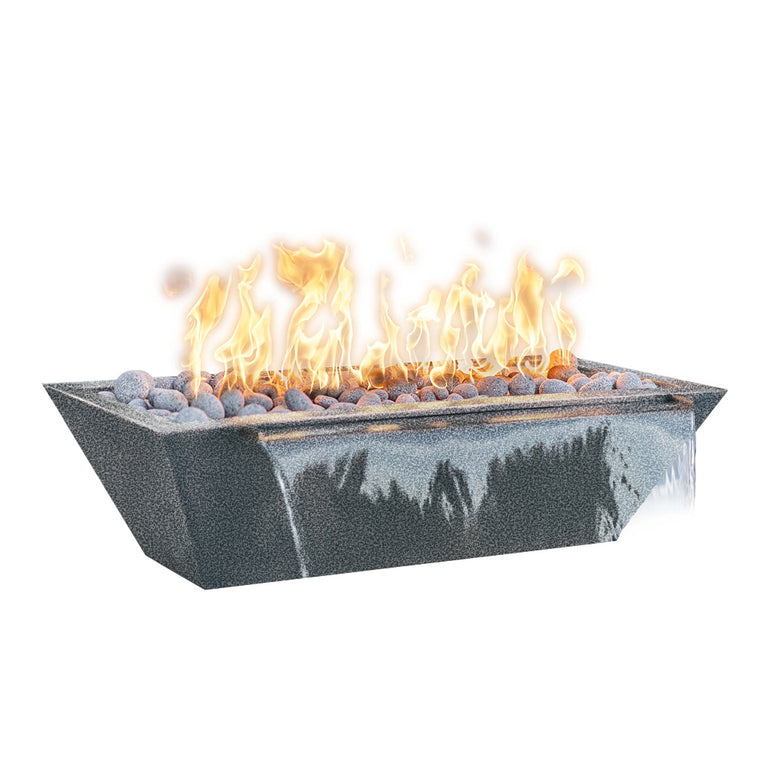 Maya 72" Metal Linear Fire and Water Bowl | The Outdoor Plus-Silver vein